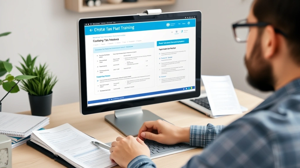 golden state tax training - 
Person completing online tax training course on computer screen with notes and 
