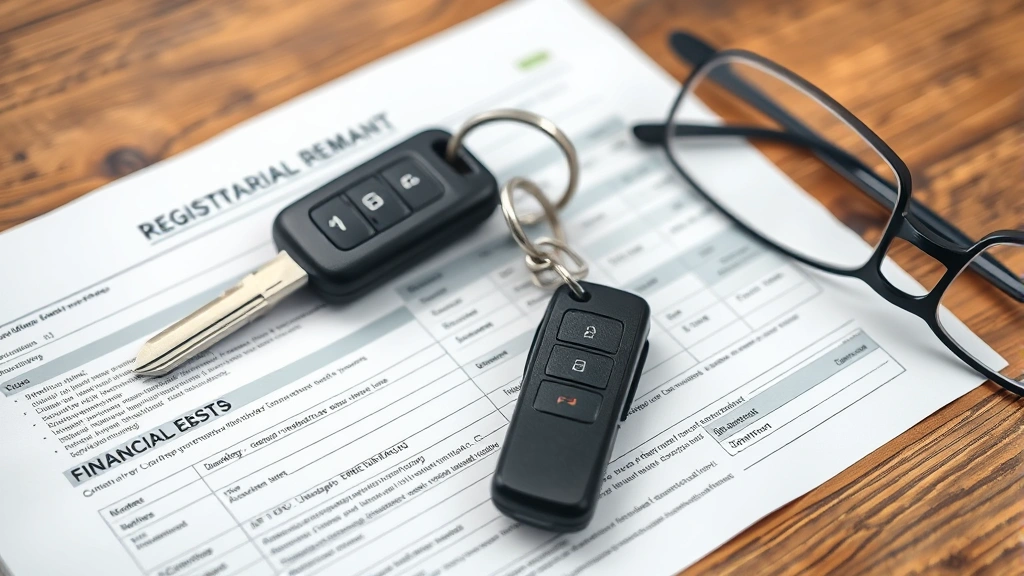 greenville sc car taxes - 
Close-up of car keys and registration paperwork on wooden table with financial 