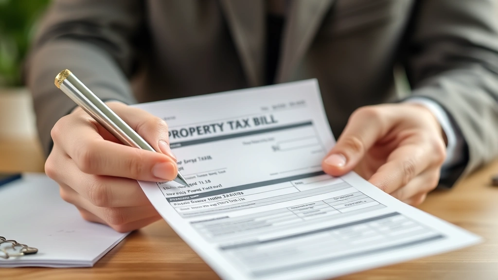 hamden ct tax collector - 
Close-up of hands holding a property tax bill and checkbook, preparing to write