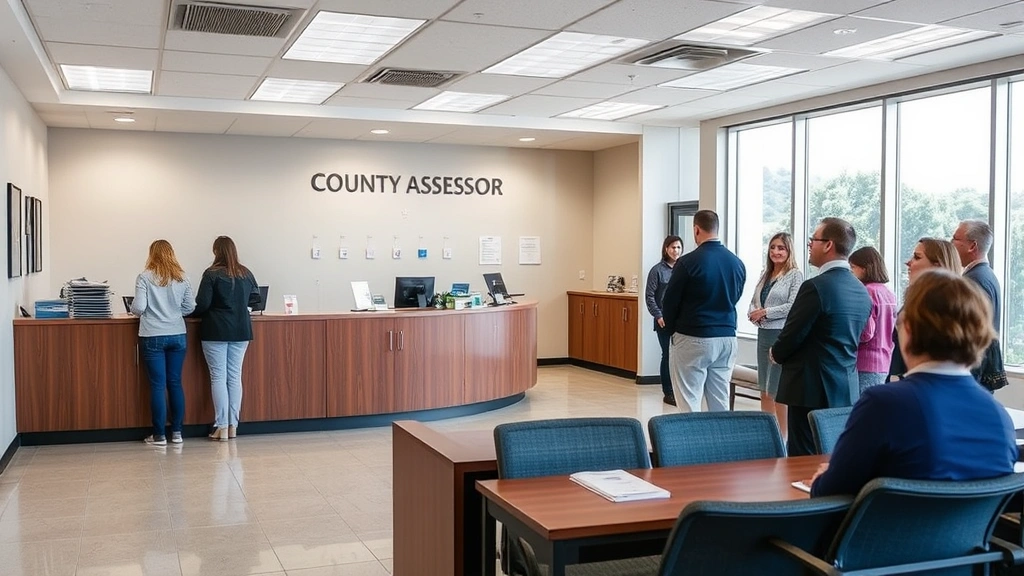 harrison county tax assessor ms - 
Modern county assessor office interior with public records desk and customers w