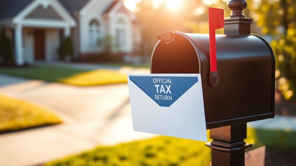 hawaii state income tax refund - 
Mailbox with official government tax return envelope, residential setting, morn