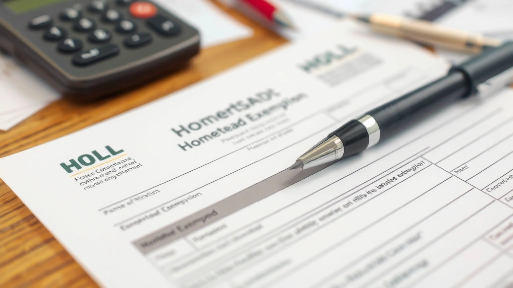 hendricks county property tax - 
Close-up of property tax bill and homestead exemption form with pen, organized 