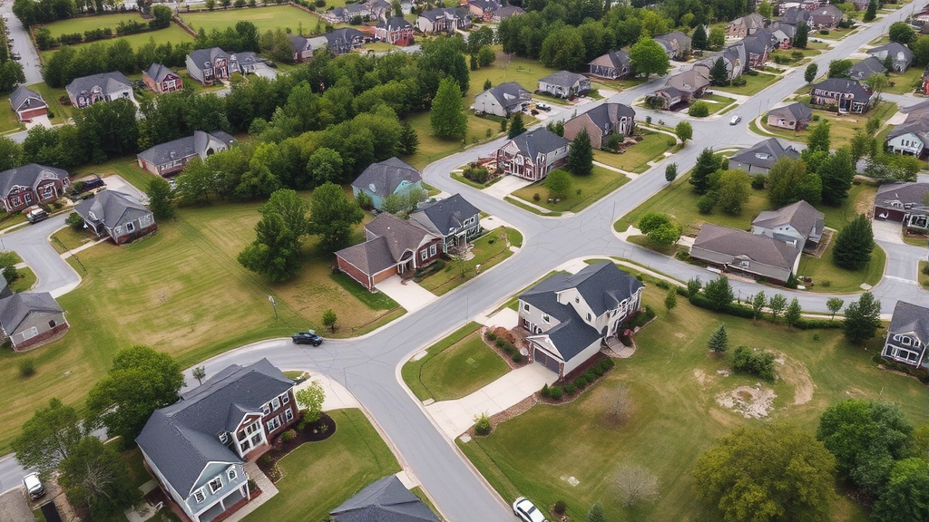 henry county ga property tax - 
Aerial view of suburban neighborhood with single-family homes and green yards i