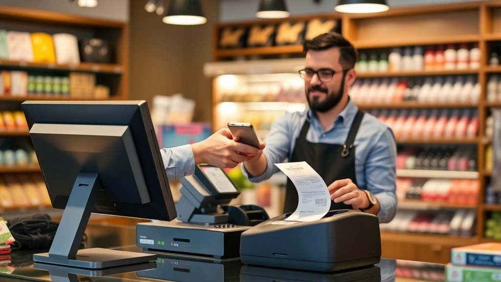 honolulu sales tax - 
Business owner at retail counter processing payment with modern POS system and 