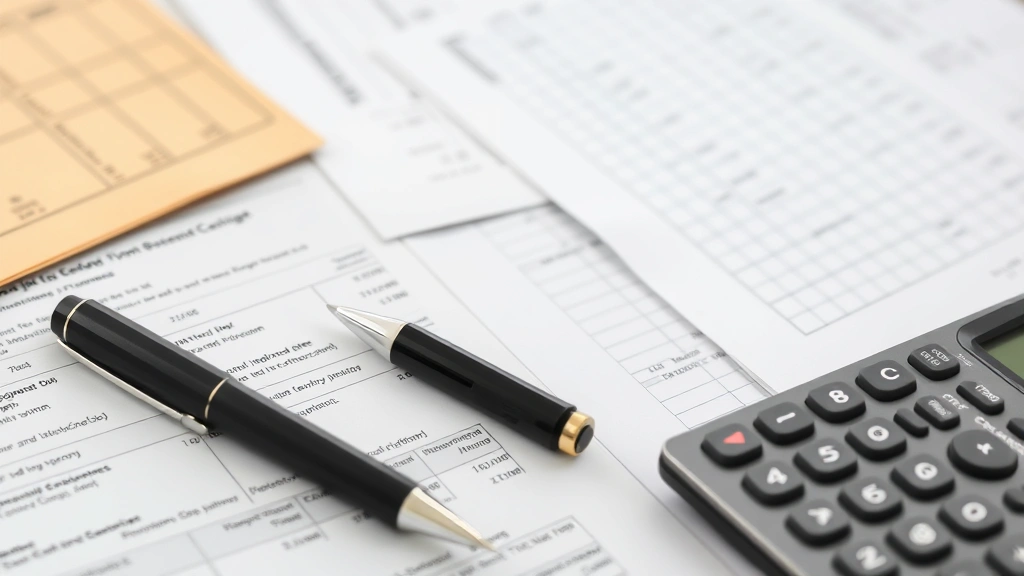 honolulu sales tax - 
Close-up of organized financial records, receipts, and ledgers with pen and cal