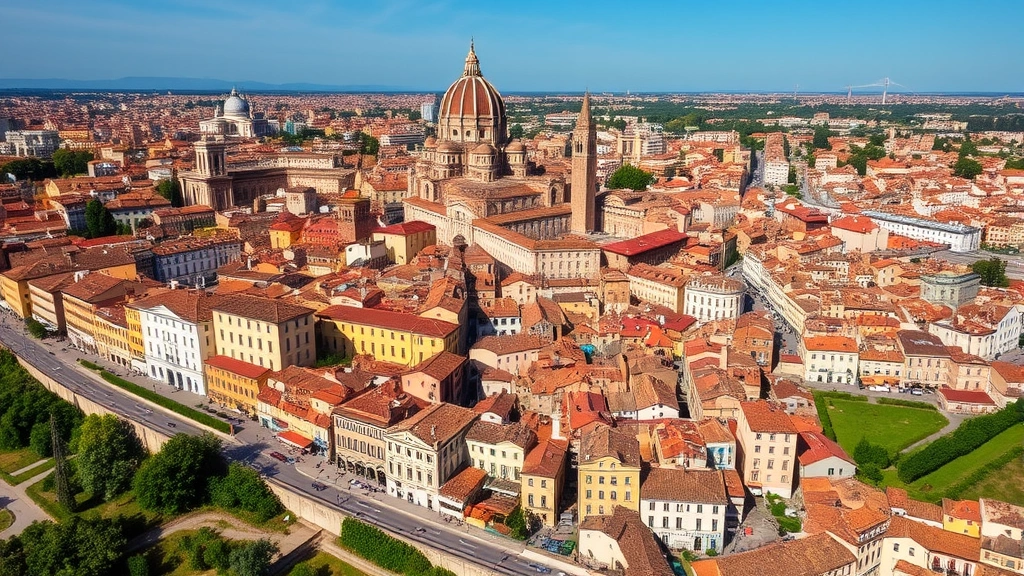 hotel occupancy tax italy - 
Aerial view of historic Italian city with mix of hotels and residential buildin