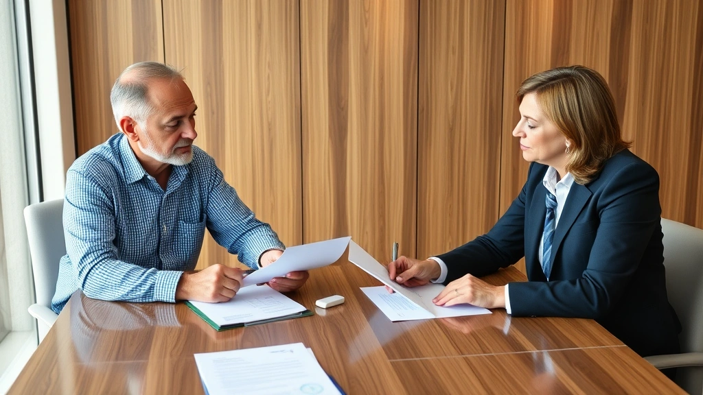 how are annuities given favorable tax treatment -
Mature couple meeting with financial planner at conference table, reviewing inv