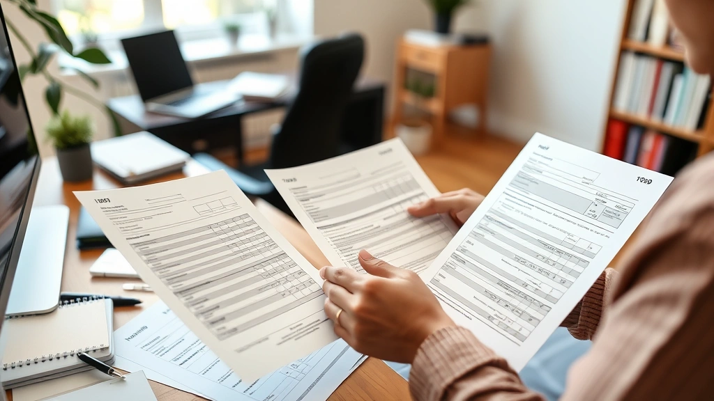 how does workers' comp affect tax return - 
Person reviewing multiple documents including 1099 forms and tax statements at 
