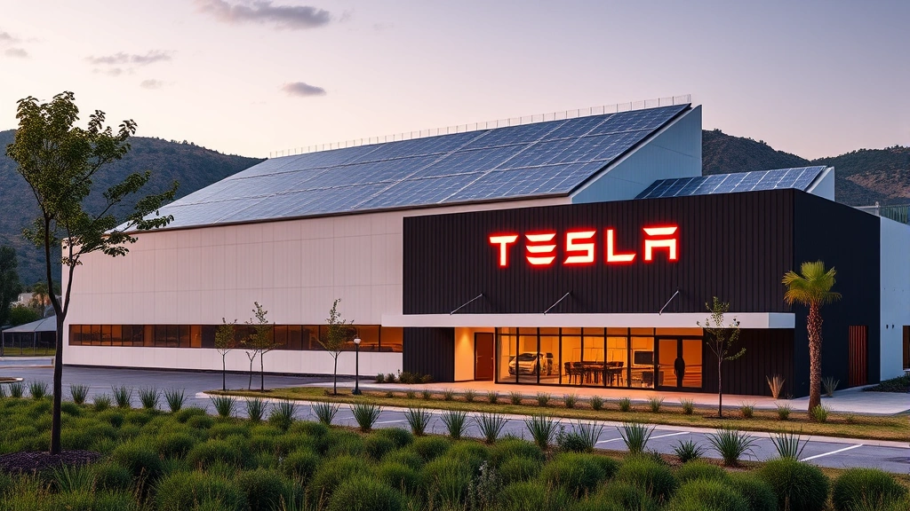 how much did tesla pay in taxes 2023 -
Tesla factory exterior with modern architecture and green energy solar panels o