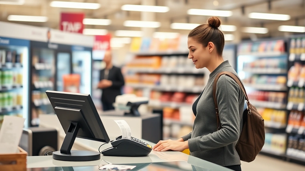 how much is new jersey sales tax - 
Customer at checkout counter in a retail store with payment terminal and receip