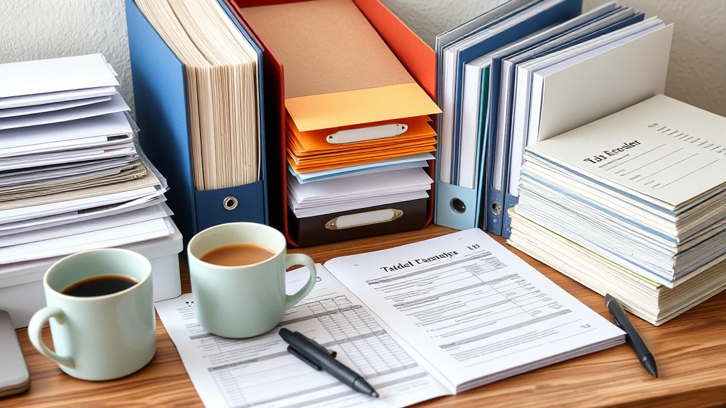 how to file local taxes in pa - 
Organized file folders and tax records neatly arranged on desk with coffee cup
