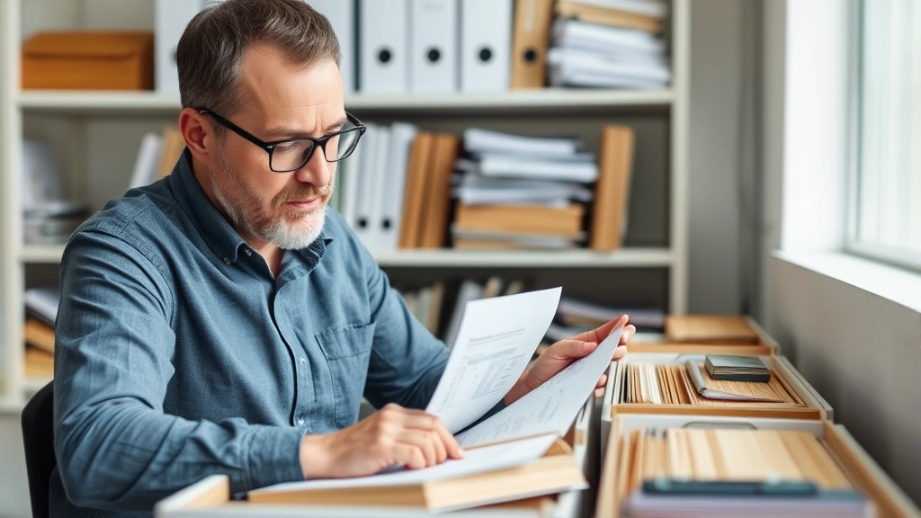 illinois estimated tax payment - 
Business owner organizing receipts and expense records in filing system for tax