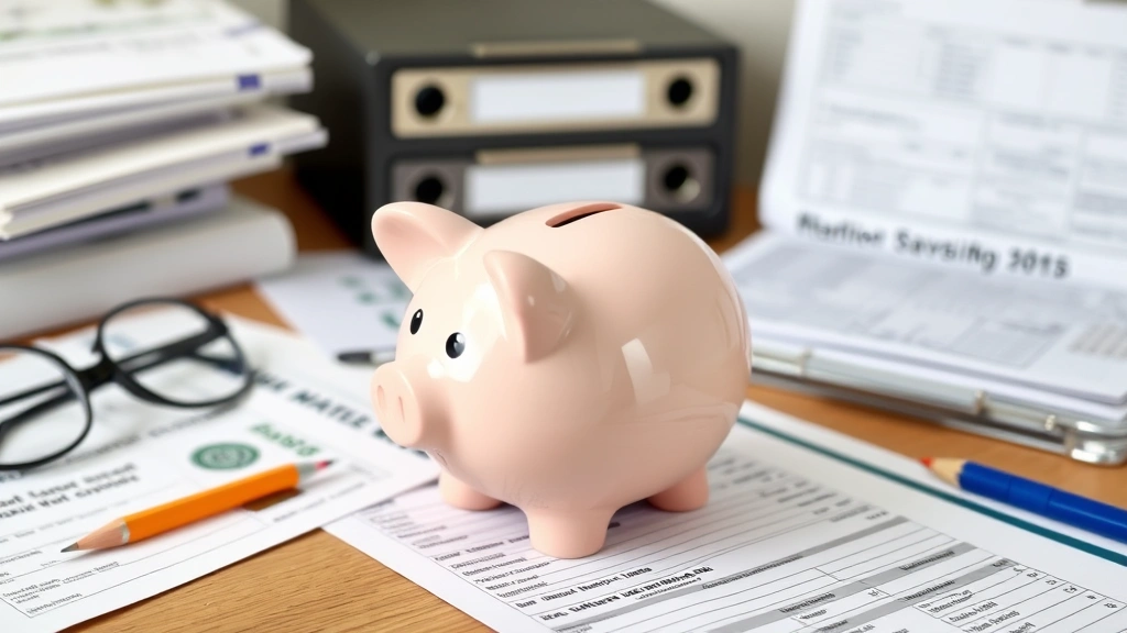 indiana 529 tax credit -
Piggy bank surrounded by educational savings statements and tax forms on organi