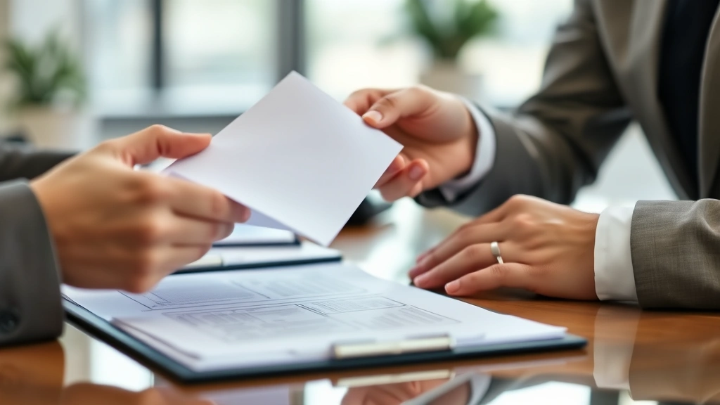 indiana estate tax - 
Close-up of hands exchanging documents during estate planning consultation, pro