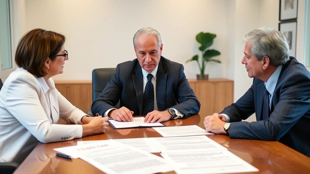 indiana estate tax - 
Estate attorney or financial planner discussing trust documents with clients at