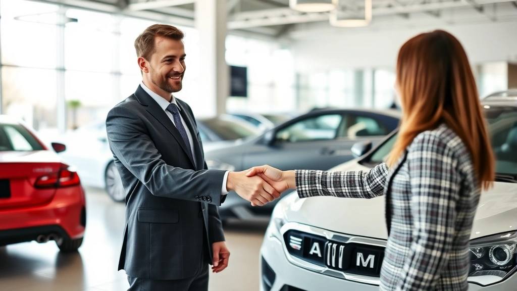 indiana vehicle sales tax - 
Person shaking hands with car salesman in dealership showroom
