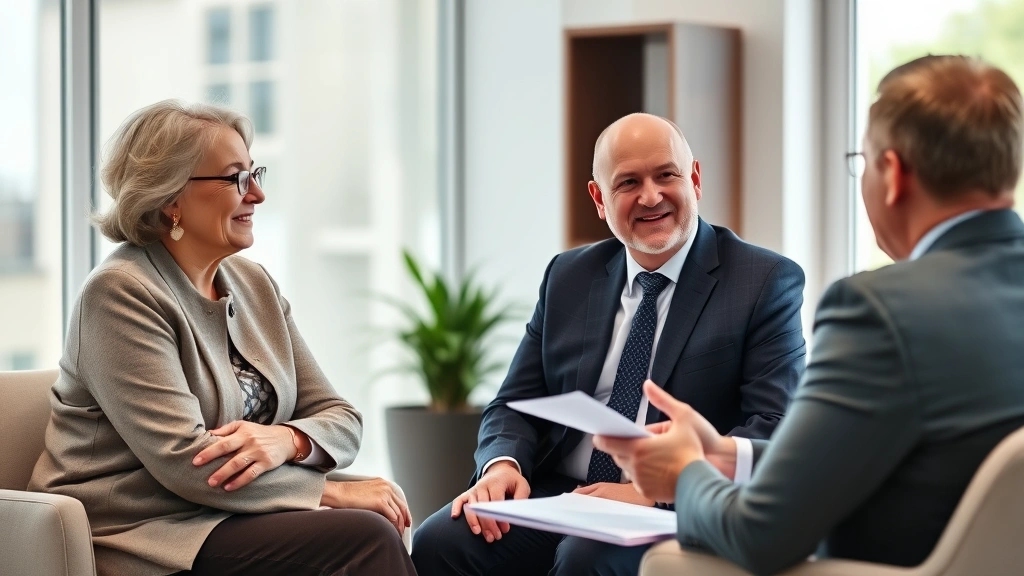 inheritance tax colorado - 
Mature couple meeting with financial advisor in bright office, discussing inher