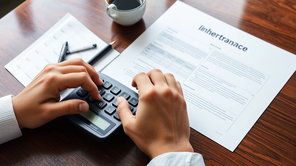 inheritance tax pa rates - 
Close-up of hands reviewing inheritance paperwork and calculator on mahogany de