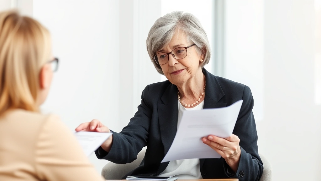 inheritance tax pennsylvania -
Older professional woman in blazer pointing to documents during financial consu