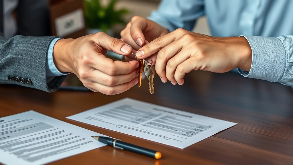 inheritance tax pennsylvania -
Hands exchanging keys during property transfer with house deed documents visibl