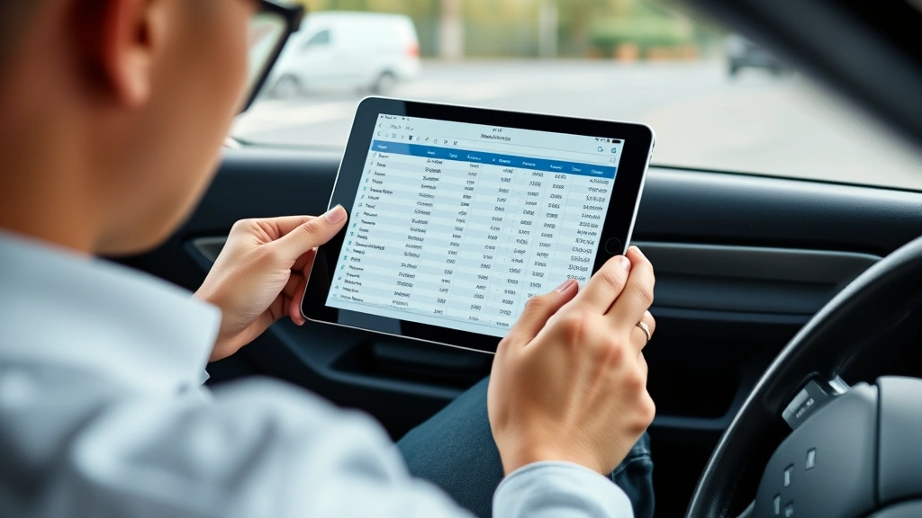 is car registration tax deductible - 
Business professional reviewing mileage log and vehicle expense tracking spread