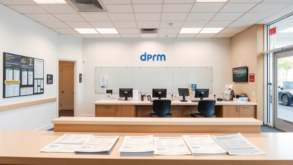 is car registration tax deductible - 
Modern DMV or tax office interior with registration and tax documents displayed