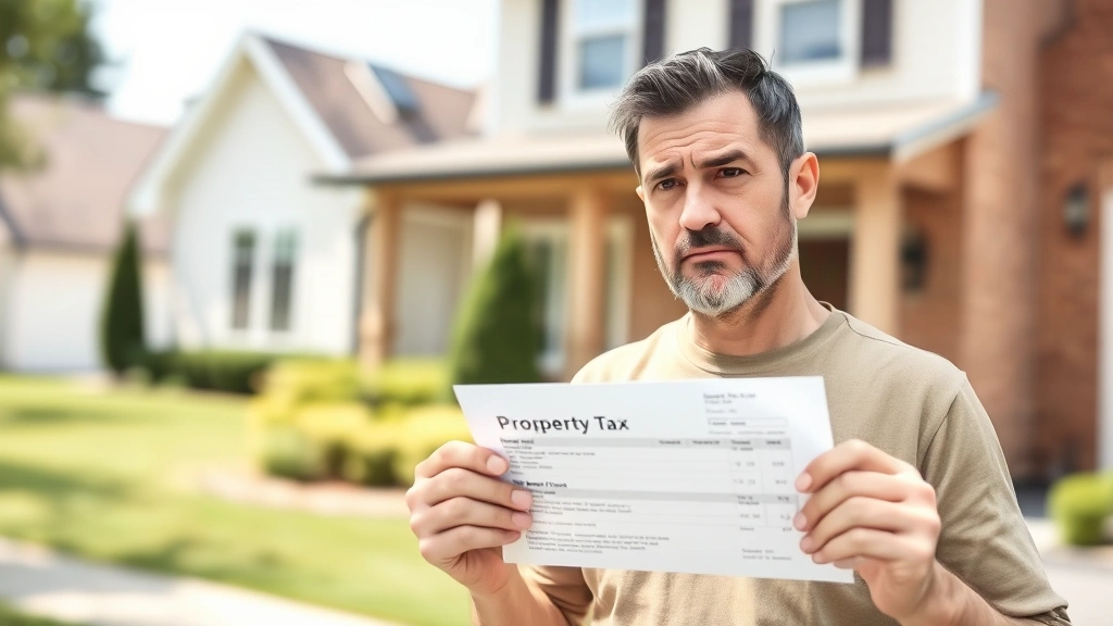 is real estate taxes the same as property taxes - 
Male homeowner holding a property tax bill envelope looking concerned, standing