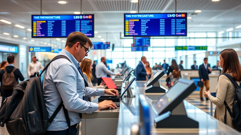 japan tourist tax -
Airport counter agent processing international passenger checkout, professional