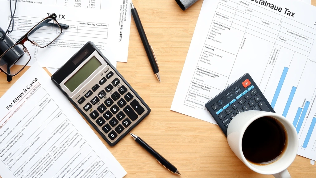 javier milei argentina tax reform -
Organized desk workspace with tax forms, calculator, pen, and coffee cup repres