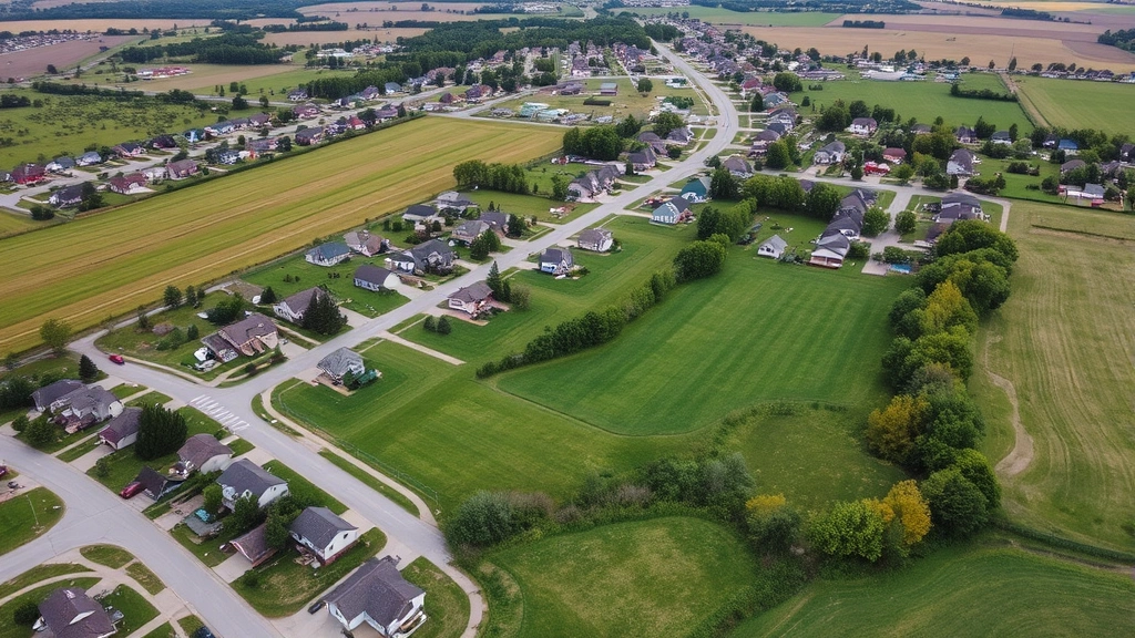 kandiyohi county property tax - 
Aerial view of residential neighborhood with mix of homes and green spaces in r