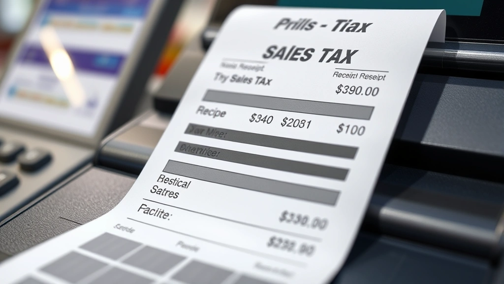 kansas city mo sales tax - 
Close-up of retail receipt showing sales tax breakdown at point of sale registe