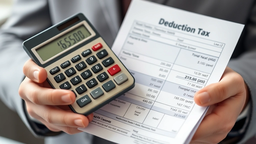 liberty tax hub -
Close-up of hands holding tax forms and calculator showing deduction calculatio