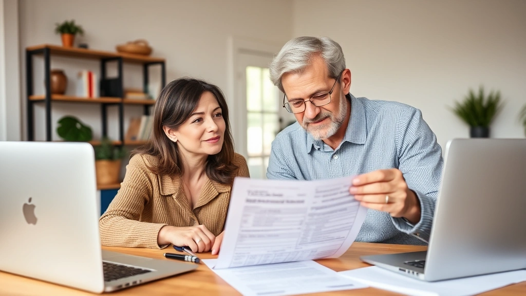 liberty tax hub -
Diverse couple reviewing tax return documents together at home office workspace