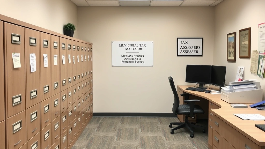 maine excise tax calculation -
Municipal tax assessor office interior with filing cabinets and computer workst