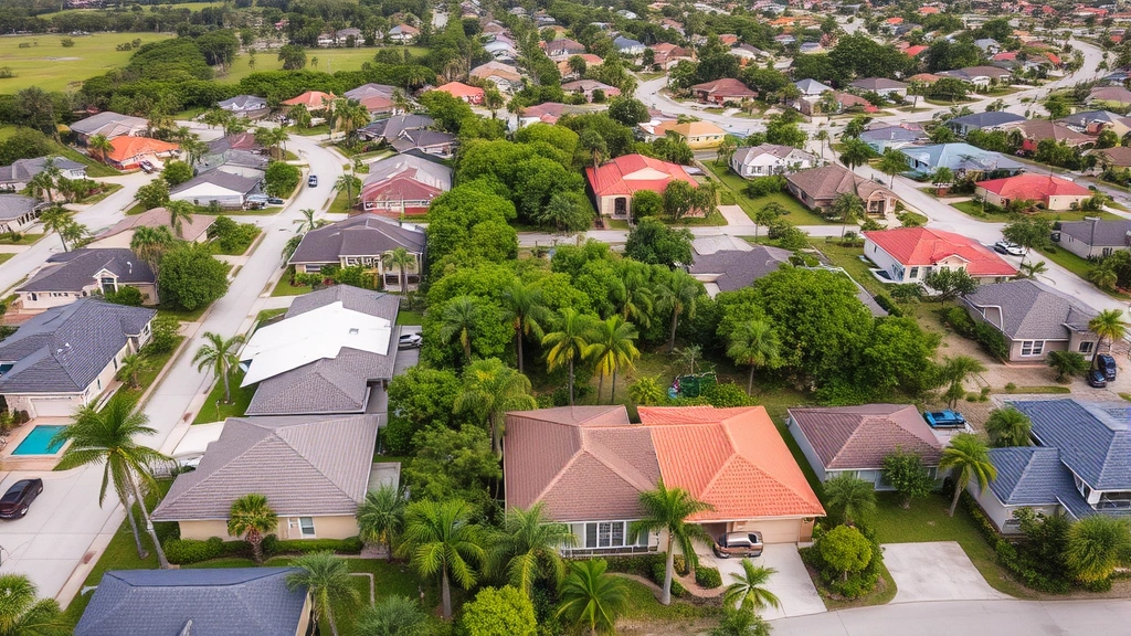 manatee county property tax -
Aerial view of residential neighborhood in Manatee County, Florida with diverse