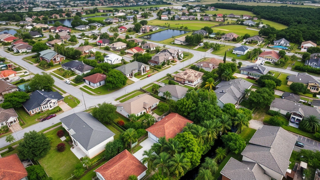 manatee property tax - 
Aerial view of residential neighborhood in Manatee County Florida with diverse 