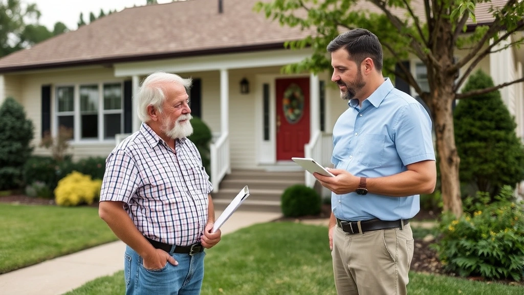 manatee property tax - 
Homeowner and appraiser discussing property assessment in front of single-famil