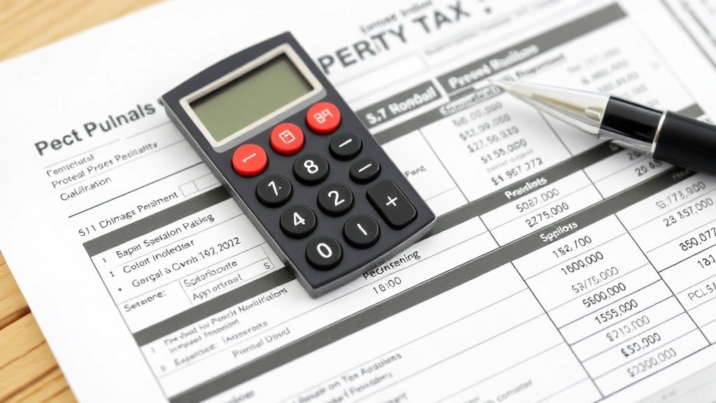 manatee property tax - 
Close-up of property tax bill statement with calculator and homeowner reviewing