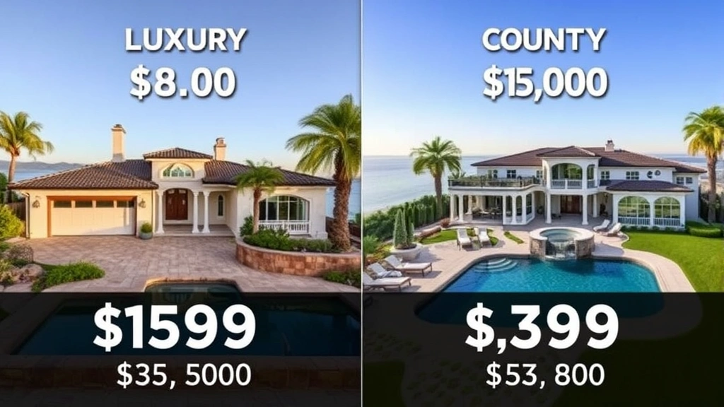 mansion tax california - 
Split-screen comparison of luxury homes in different California counties showin
