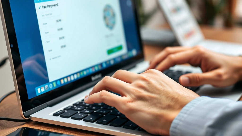 marin tax collector - 
Close-up of hands typing on computer keyboard for online tax payment portal

