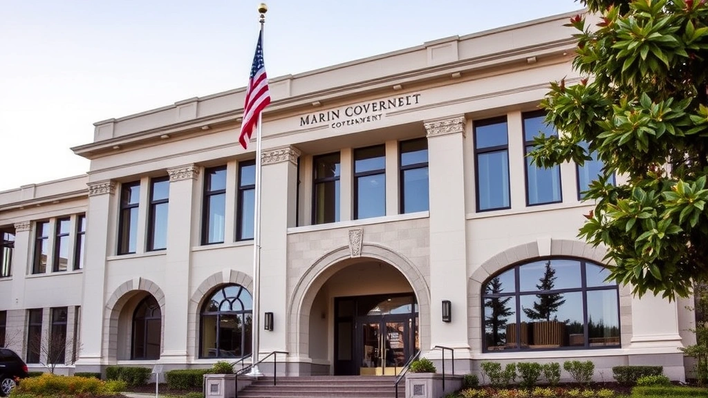 marin tax collector - 
Marin County government building exterior with official architecture and flagpo