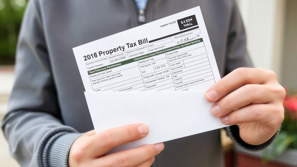 marin tax collector - 
Person holding property tax bill and envelope ready to mail payment
