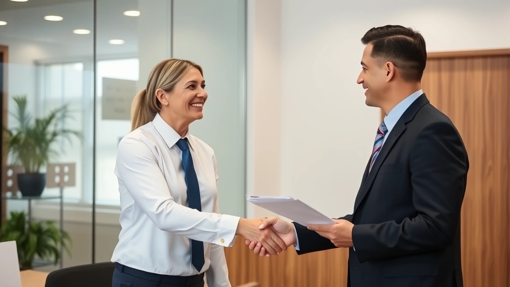 marin tax collector - 
Business professional in office shaking hands with tax collector representative