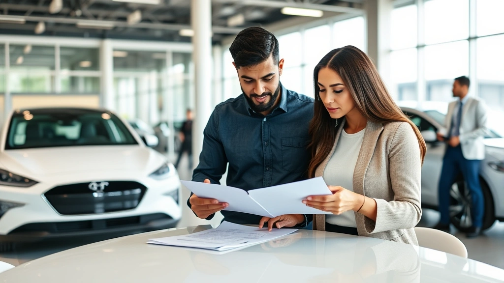 maryland ev tax credit - 
Diverse couple reviewing purchase agreement for electric vehicle at dealership 