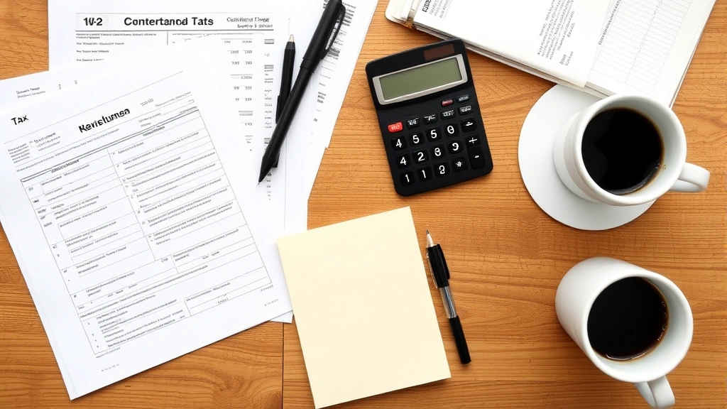 maryland tax refund delay - 
Overhead shot of organized tax filing materials—W-2 forms, calculator, notepad,