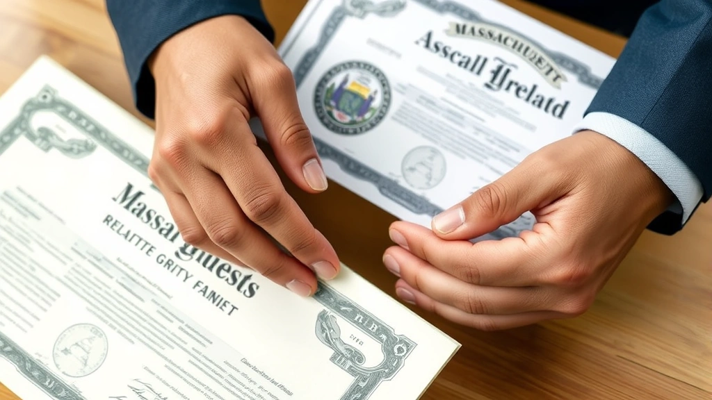massachusetts capital gains tax - 
Close-up of hands holding stock certificates and real estate deed papers with M