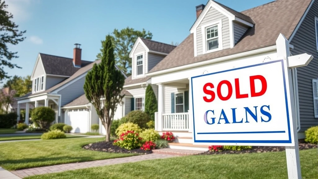 massachusetts capital gains tax - 
Residential home exterior in Massachusetts neighborhood with sold sign, represe