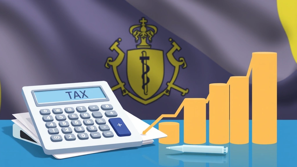 massachusetts capital gains tax - 
Digital illustration of tax forms, calculator, and investment growth chart with