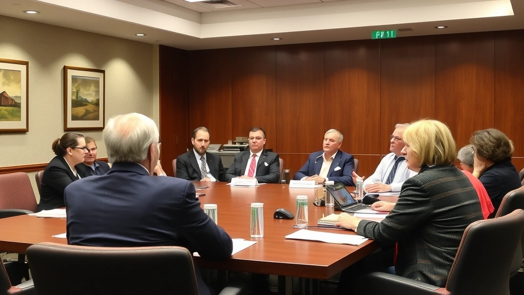 mchenry county real estate taxes -
Diverse group in formal meeting room discussing property tax appeal with assess