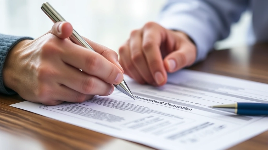 mchenry county real estate taxes -
Close-up of hands signing homestead exemption application form with pen